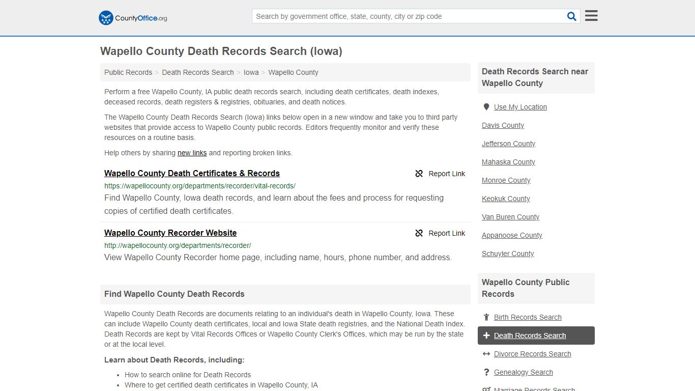 Death Records Search - Wapello County, IA (Death ...