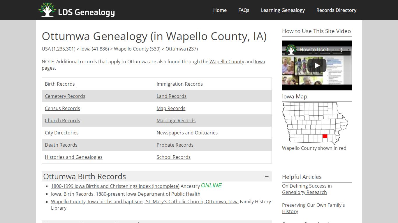 Ottumwa Genealogy (in Wapello County, Iowa)